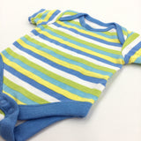 Green Blue & White Striped Short Sleeve Bodysuit - Boys Newborn