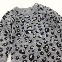 Animal Print Black & Grey Knitted Dress - Girls 6-9 Months