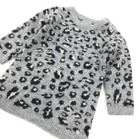 Animal Print Black & Grey Knitted Dress - Girls 6-9 Months