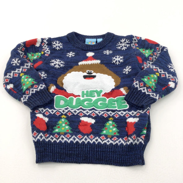 'Hey Duggee' Navy Knitted Christmas Jumper - Boys/Girls 12-18 Months