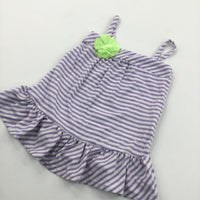 3D Flower Purple & White Striped Vest Top - Girls 2 Years