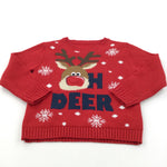 'Oh Deer' Reindeer Red Knitted Christmas Jumper - Boys/Girls 5 Years