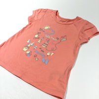 'Let's Have Fun At The Seaside' Coral Pink T-Shirt - Girls 9-12m