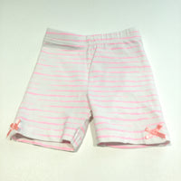 Pink & White Striped Jersey Shorts - Girls 3-6m