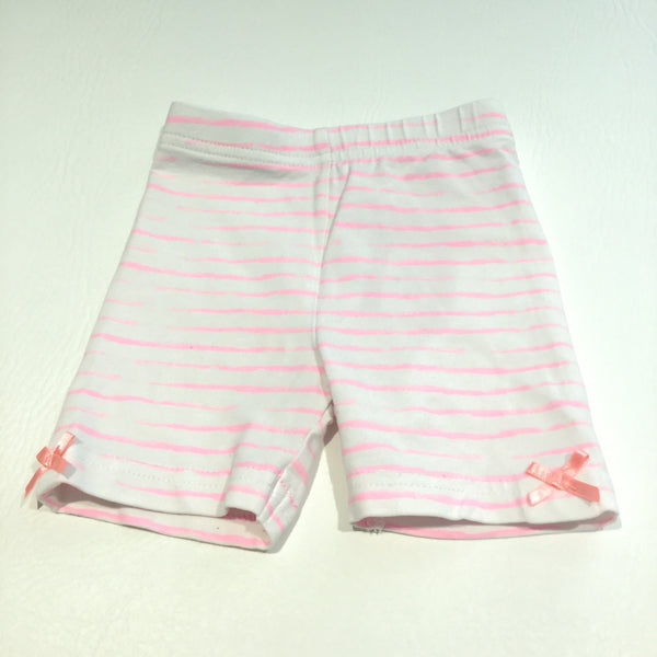 Pink & White Striped Jersey Shorts - Girls 3-6m