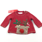 Rudolph Reindeer Appliqued Red Knitted Christmas Jumper - Boys/Girls Newborn