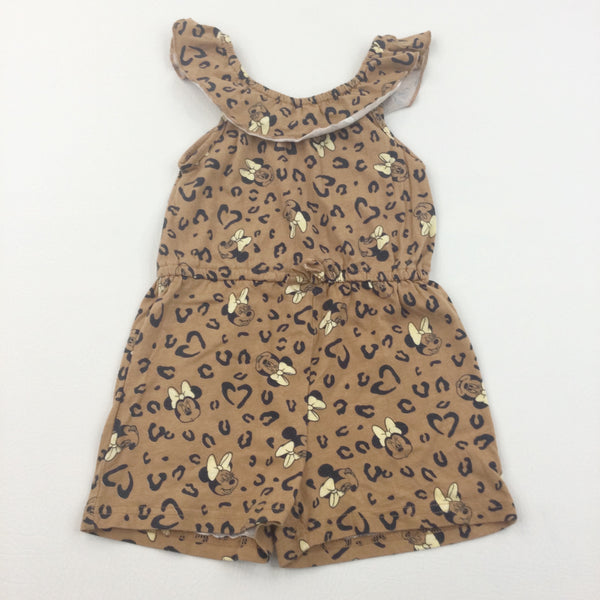 Minnie Mouse Animal Print Brown Jersey Playsuit - Girls 2-3 Years