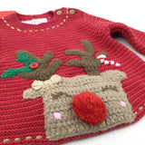 Rudolph Reindeer Appliqued Red Knitted Christmas Jumper - Boys/Girls Newborn