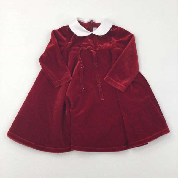 Velvet Look Red Long Sleeve Dress - Girls 18 Months