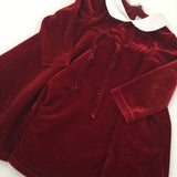 Velvet Look Red Long Sleeve Dress - Girls 18 Months