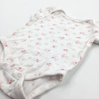 Flowery Pink & White Short Sleeve Bodysuit - Girls Newborn