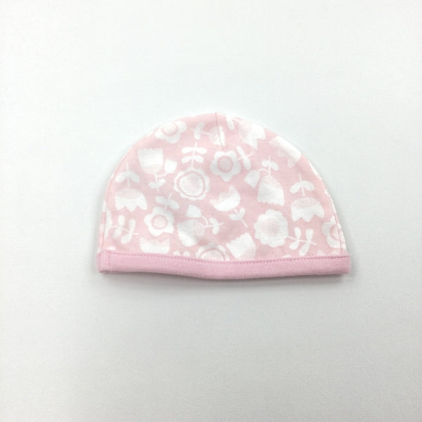 Flowery Pink & White Hat - Girls Newborn