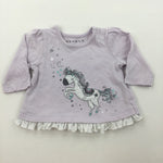 Unicorn Embroidered Ruffle Lilac Long Sleeve Top - Girls Newborn