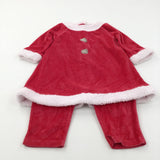 Christmas Red & White Velour Onesie with Attached Dress - Girls 9-12 Months