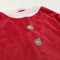 Christmas Red & White Velour Onesie with Attached Dress - Girls 9-12 Months