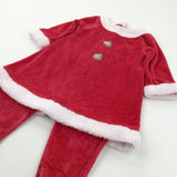 Christmas Red & White Velour Onesie with Attached Dress - Girls 9-12 Months