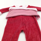 Christmas Red & White Velour Onesie with Attached Dress - Girls 9-12 Months