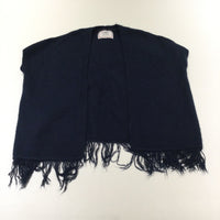 Navy Knitted Wrap Around Sleeveless Cardigan with Tassles - Girls 7-8 Years