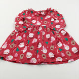 Christmas Trees, Santa, Reindeer & Snowmen Red Jersey Dress - Girls 12-18 Months