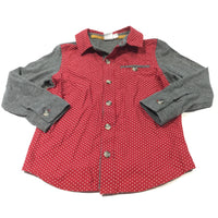 Grey, Red & White Spots Cotton & Jersey Shirt - Boys 12-18 Months