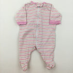 Pink Stripes Zip Front Babygrow - Girls Newborn