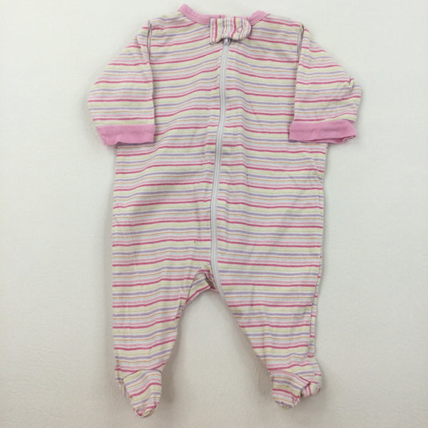 Pink Stripes Zip Front Babygrow - Girls Newborn