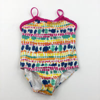 Colourful Pink & White Swimming Costume - Girls 5-6 Years