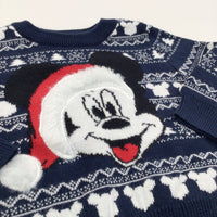 Mickey Mouse Appliqued Navy & White Knitted Christmas Jumper - Boys 0-3 Months