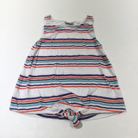 Orange, Blue & White Striped Sleeveless T-Shirt - Girls 8 Years