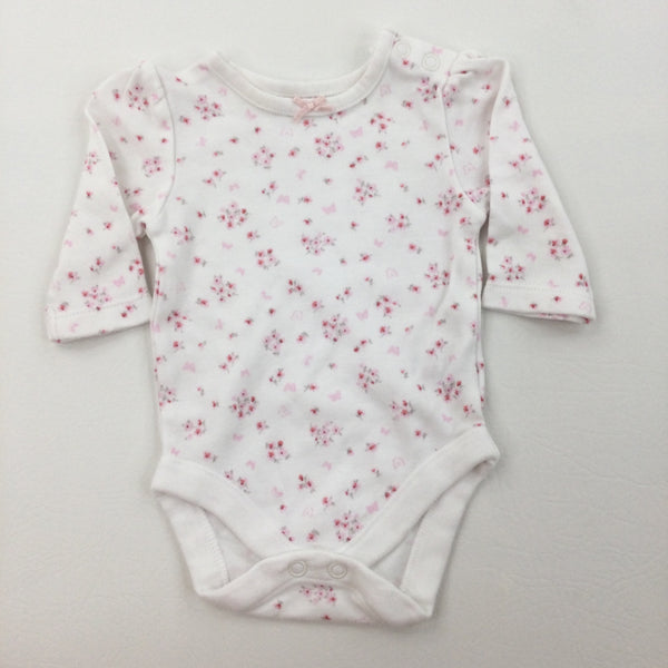 Hearts and Flowers Pink and White Long Sleeve Bodysuit - Girls Newborn