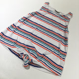 Orange, Blue & White Striped Sleeveless T-Shirt - Girls 8 Years