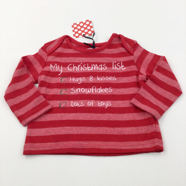 **NEW** ''My Christmas List…' Red Striped Long Sleeve Christmas Top - Boys/Girls 3-6 Months