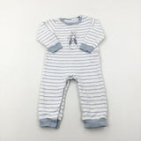 'Peter Rabit' Blue Striped Babygrow - Boys 12-18 Months