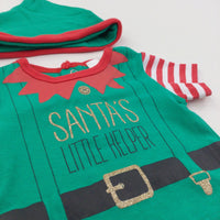 'Santa's Little Helper' Elf Green, Red & White Short Sleeve Christmas Bodysuit & Hat Set - Boys/Girls Newborn