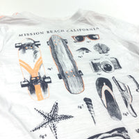 'Mission Beach California' Skateboard & Flip Flops White, Navy & Orange T-Shirt - Boys 12-18 Months