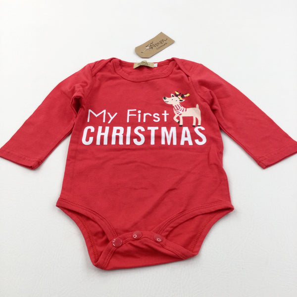 **NEW** 'My First Christmas' Reindeer Red Long Sleeve Bodysuit - Boys/Girls 12-18 Months