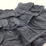 Navy Denim Effect Layered Cotton Skirt with Lacey hem - Girls 6 Years