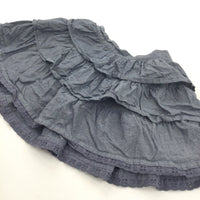 Navy Denim Effect Layered Cotton Skirt with Lacey hem - Girls 6 Years
