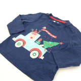 'To The North Pole' Reindeer & Truck Navy Long Sleeve Christmas Top - Boys 3-6 Months