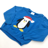 Penguin Blue Knitted Christmas Jumper - Boys 9-12 Months