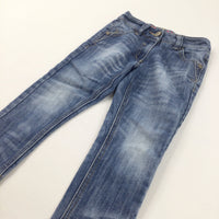Mid Blue Denim Jeans with Adjustable Waistband - Girls 4 Years