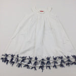 Bows & Beads Hem White Smock Style Cotton Sun/Party Dress - Girls 7 Years