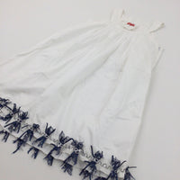 Bows & Beads Hem White Smock Style Cotton Sun/Party Dress - Girls 7 Years