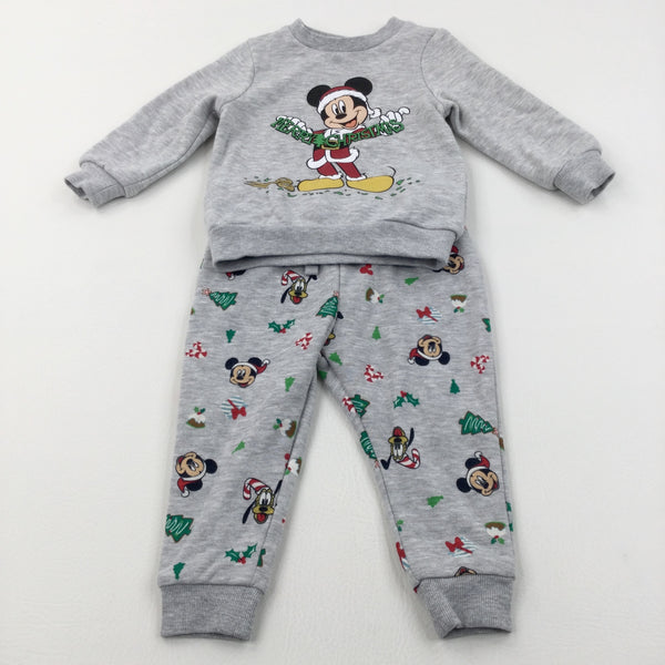 'Merry Christmas' Mickey Mouse Grey Tracksuit Set - Boys 9-12 Months