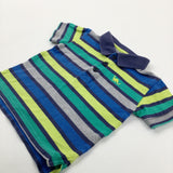 Dinosaur Embroidered Green & Yellow Striped Polo Shirt - Boys 12-18 Months