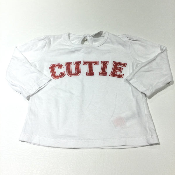 'Cutie' Sparkly Red & White Long Sleeve Top - Girls 0-3 Months