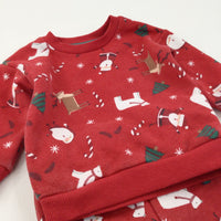 Father Christmas, Trees & Reindeer Red Tracksuit Set - Boys/Girls 9-12 Months