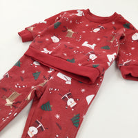 Father Christmas, Trees & Reindeer Red Tracksuit Set - Boys/Girls 9-12 Months