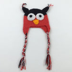 Owl Red & Black Knitted Hat - Girls 12-18 Months