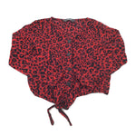 Red Leopard Print Tie Front Shirt - Girls 9-10 Years
